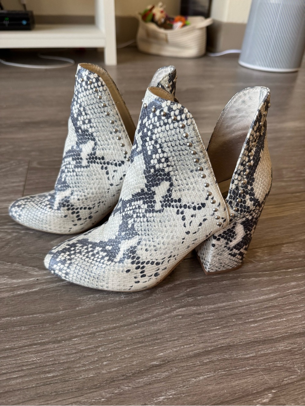 Steve Madden Snake-Print Cutout Ankle Booties - Black & Cream